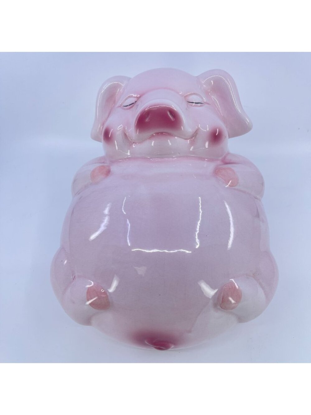 vintage pink piggy bank ceramic coin holder glossy finish decorative collectible